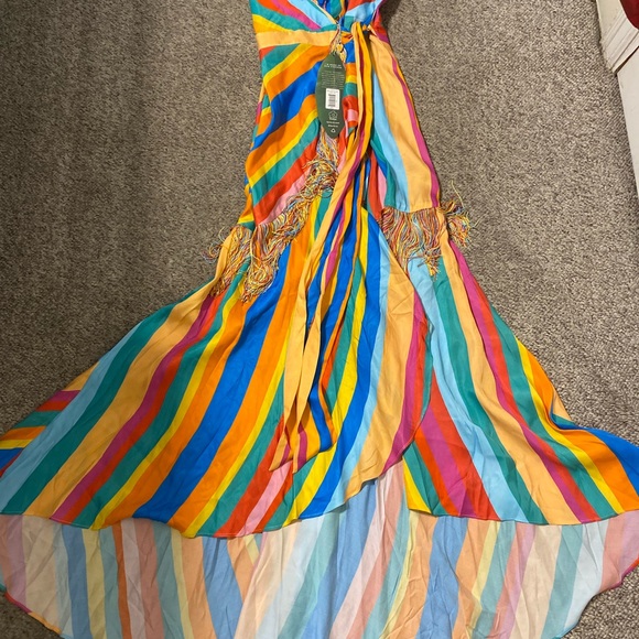 NWT farm rio striped scarf wrap maxi dress in rainbow XS - Picture 6 of 12